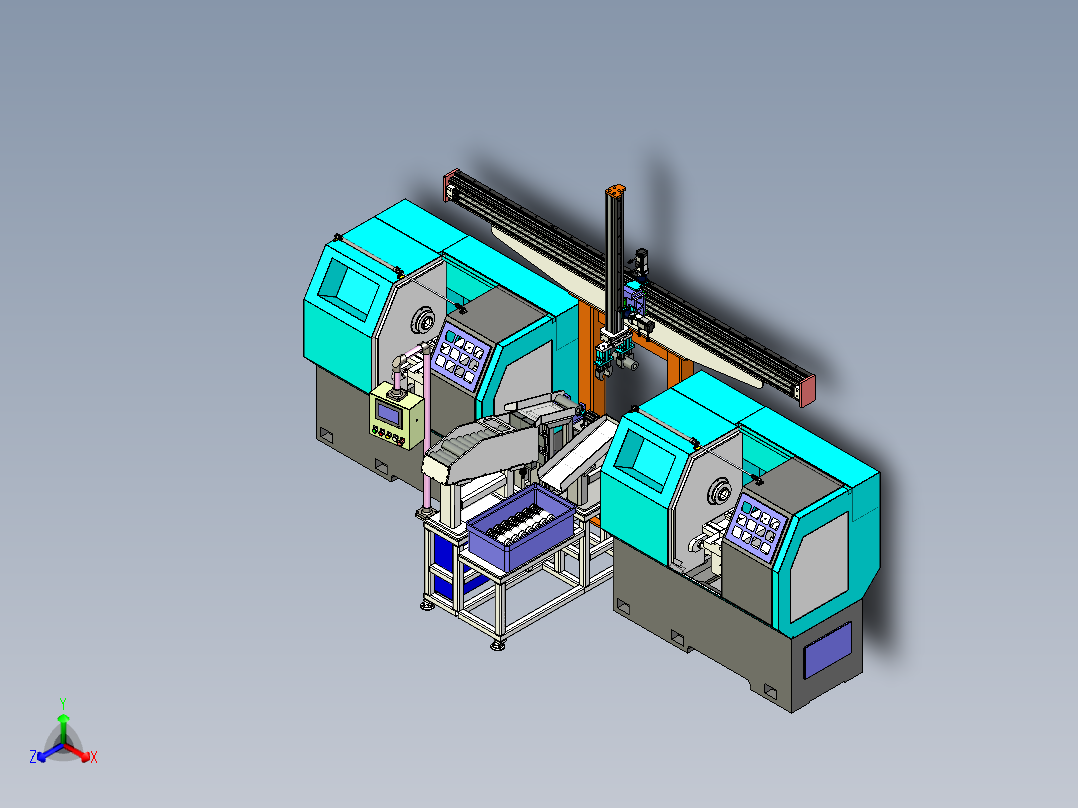 数控车床上下料机械手图纸车床棒料自动上下料一拖二机械手3d图纸