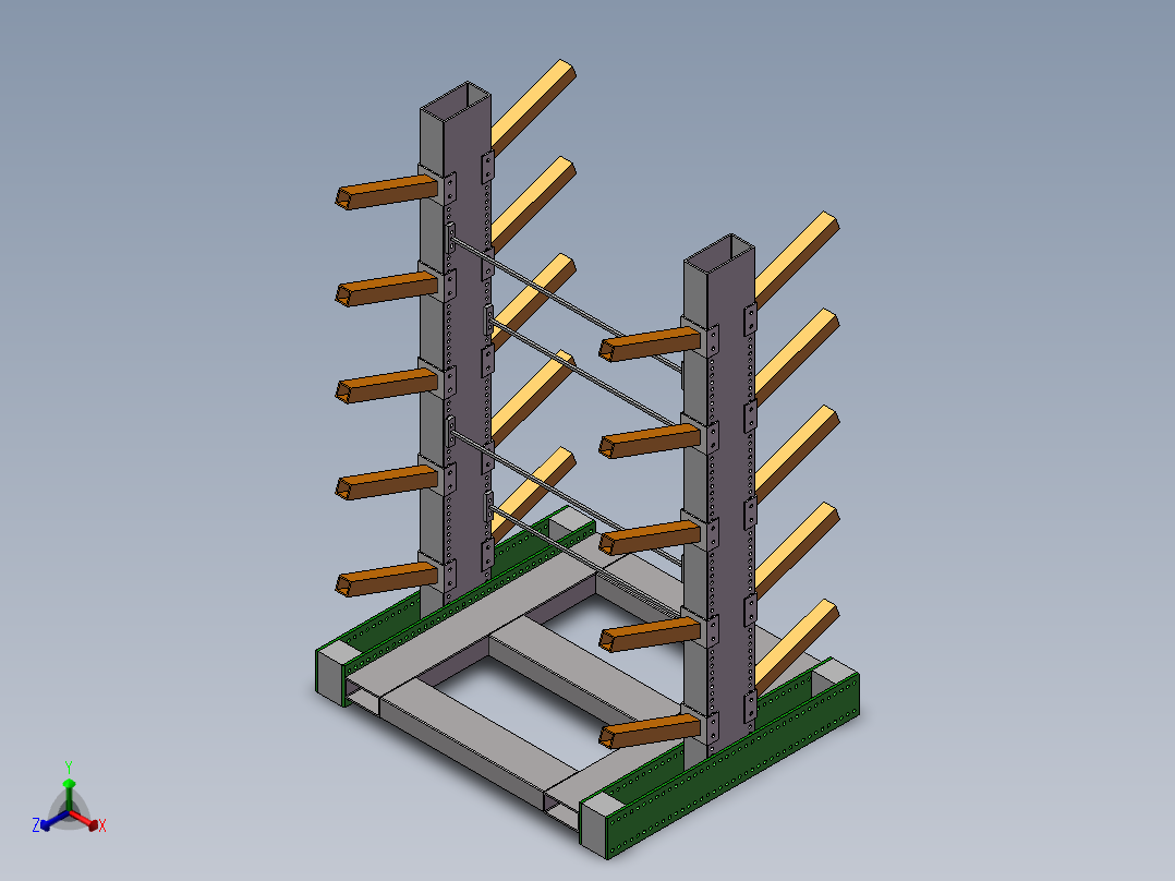 货架、多头悬臂货架正等轴测图
