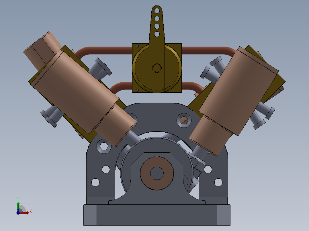 蒸汽机4-cylinder-v-shaped-oscillating-steam-eng-模型格式为 sw前视图