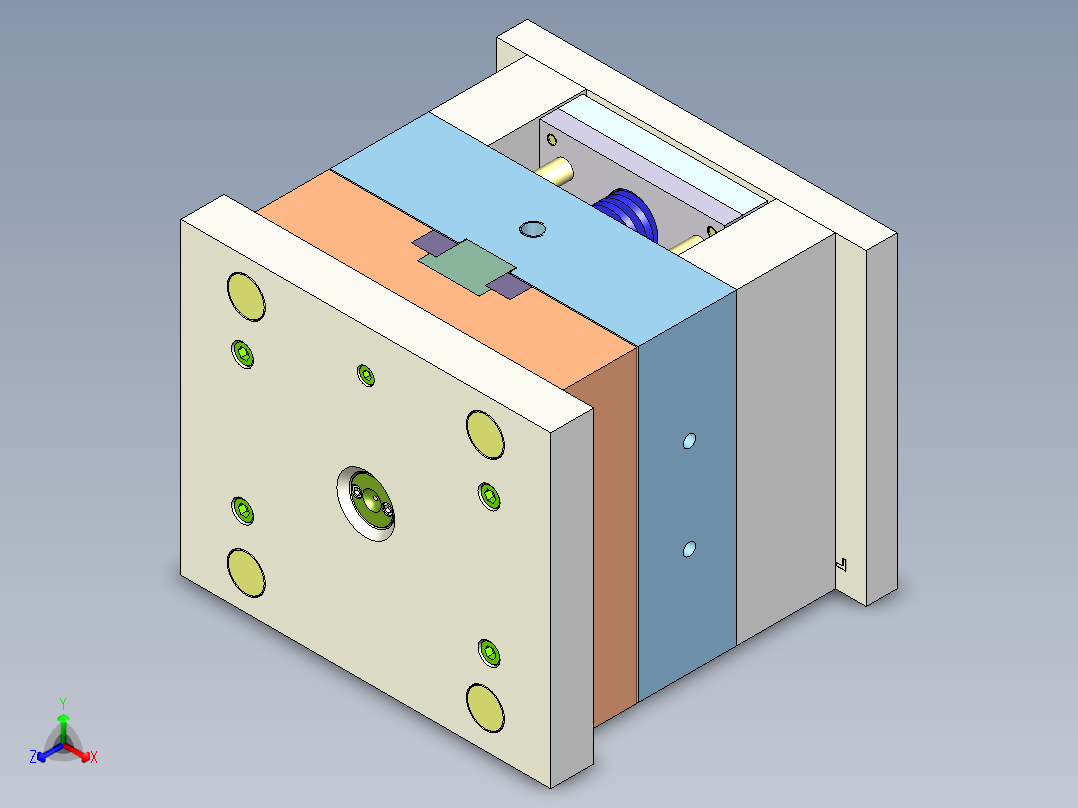 开关旋钮（两板模+前模滑块）正等轴测图