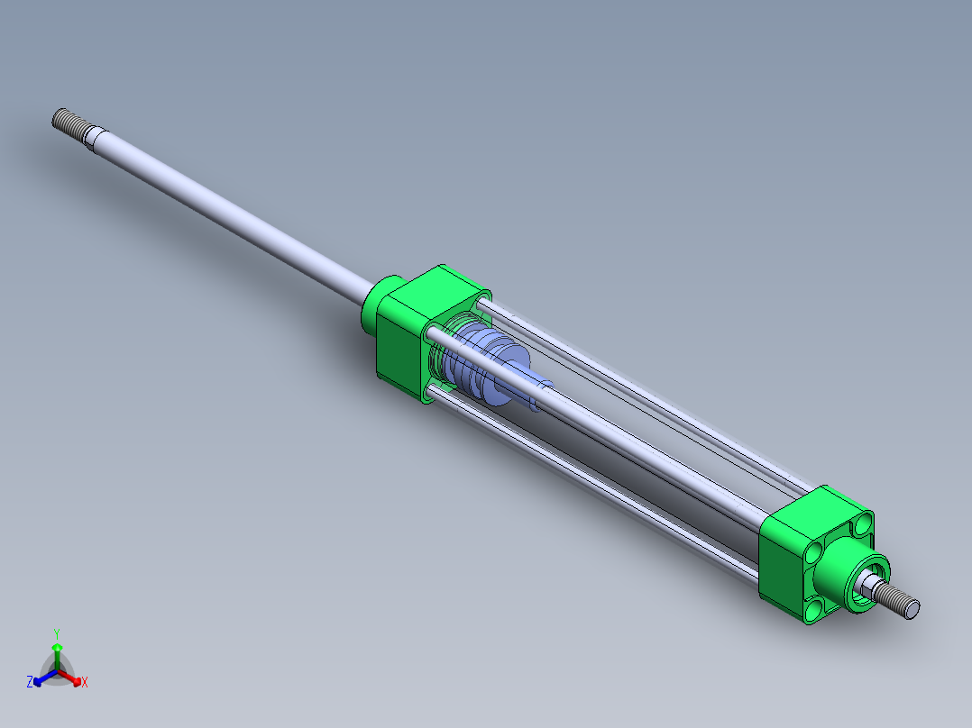 拉杆气动气缸（带双杆 - 双作用）32x12x180毫米正等轴测图