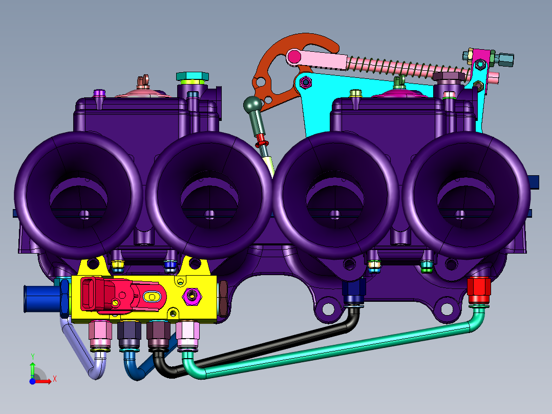 汽车发动机的进气歧管前视图