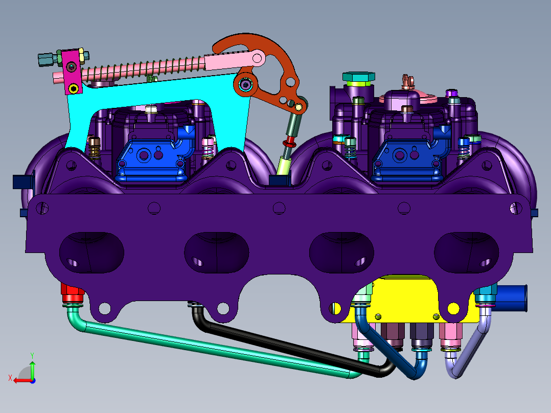汽车发动机的进气歧管后视图