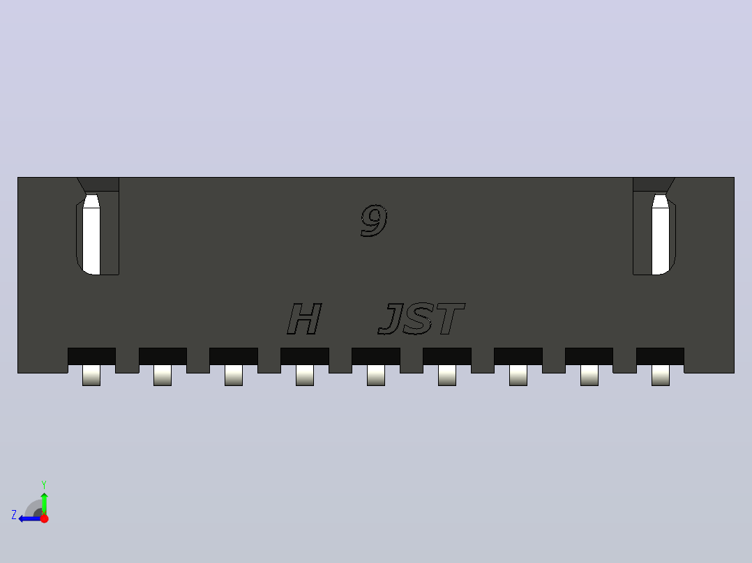 黑色JST XH 9针连接器P 2 54mm有角度右视图