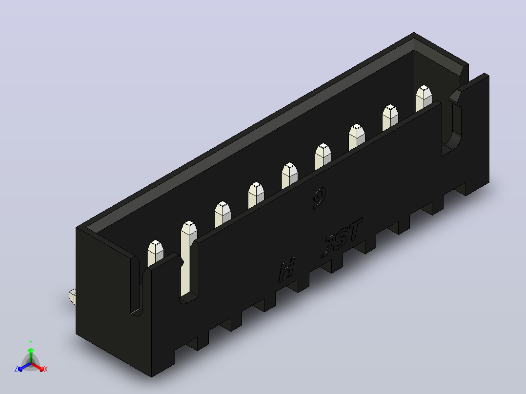 黑色JST XH 9针连接器P 2 54mm有角度正等轴测图