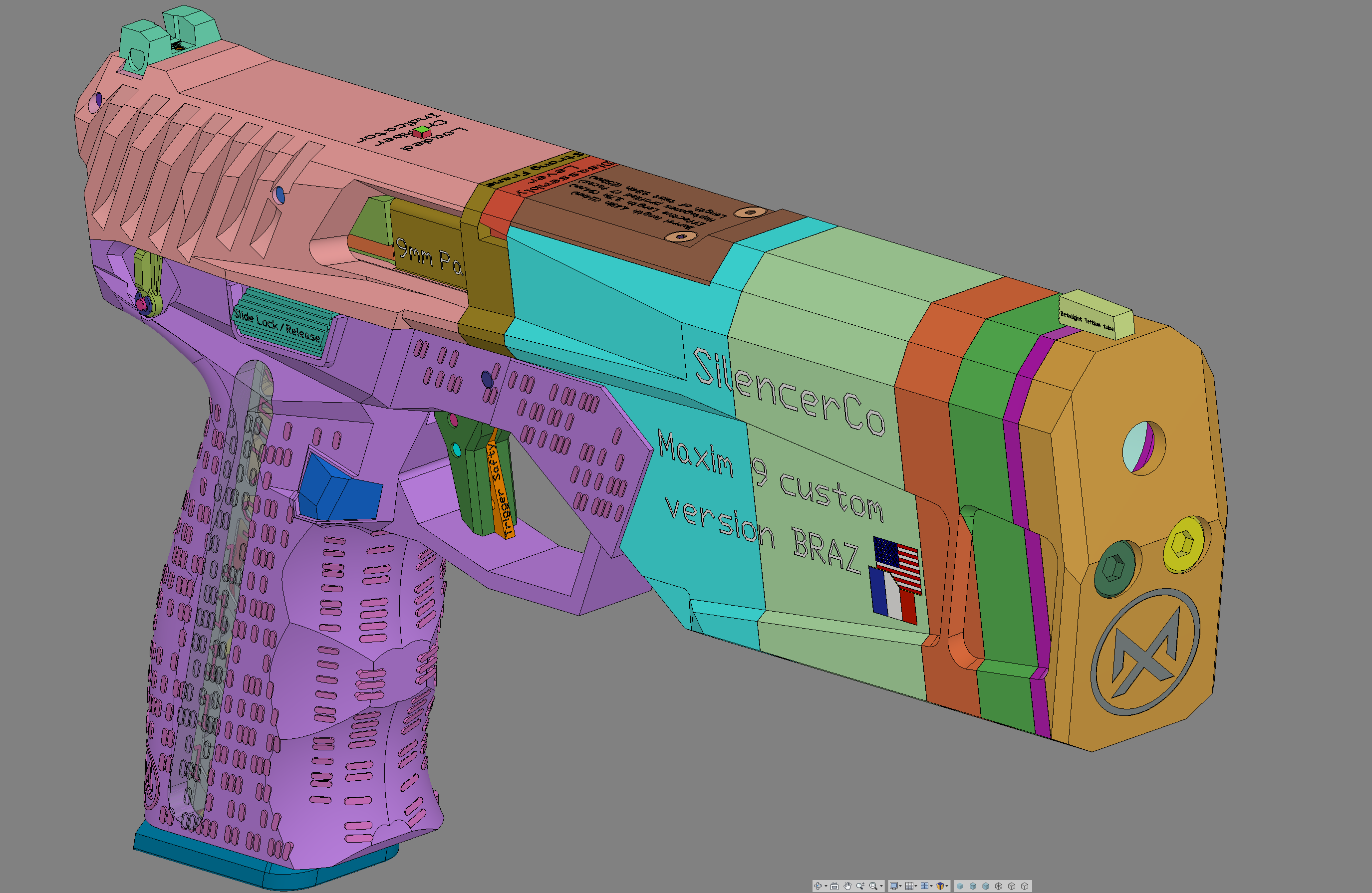 枪消声器Co Maxim 9定制版BRAZ 9mm Braziu 3D fusion360