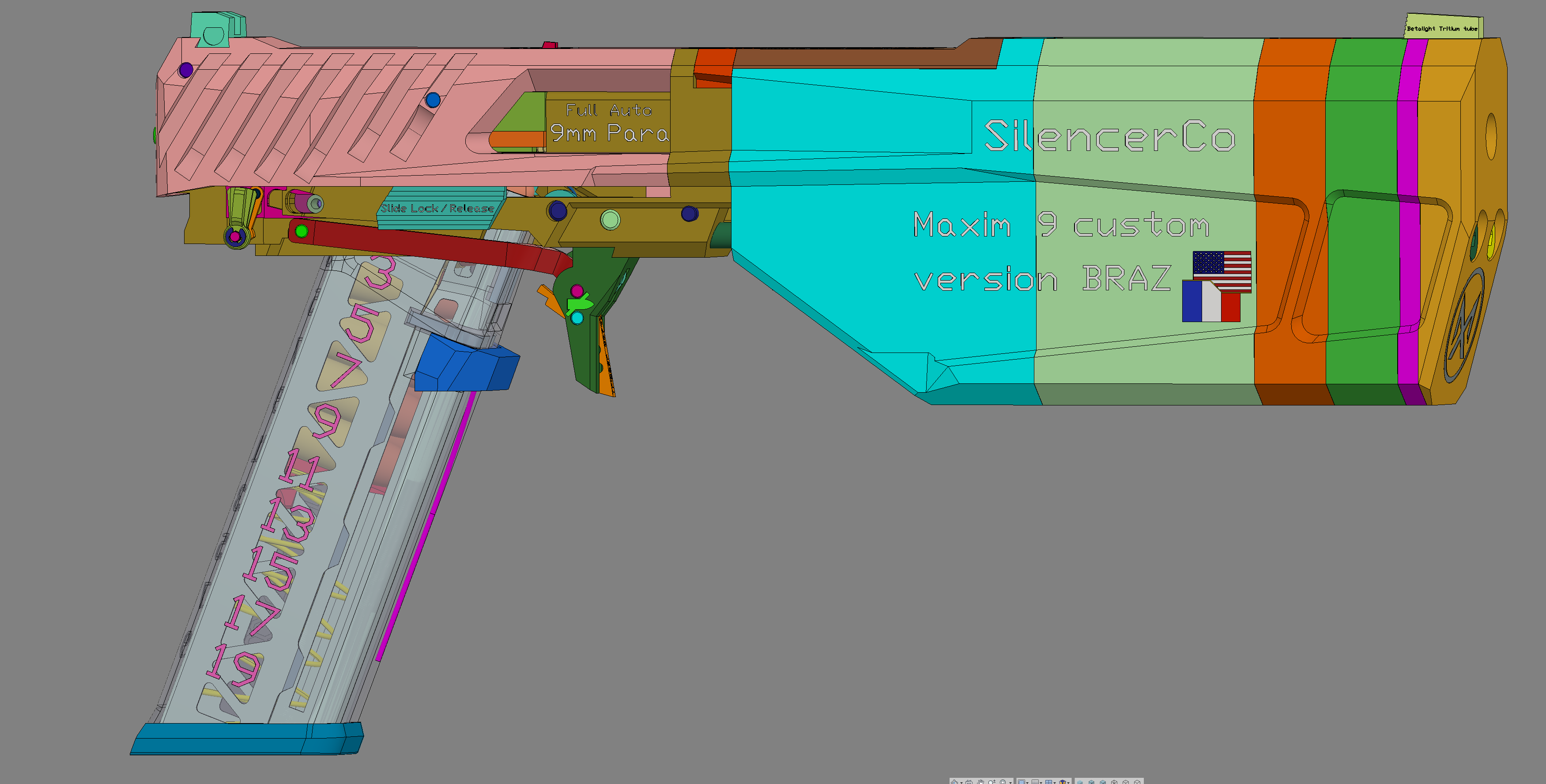 枪消声器Co Maxim 9定制版BRAZ 9mm Braziu 3D fusion360