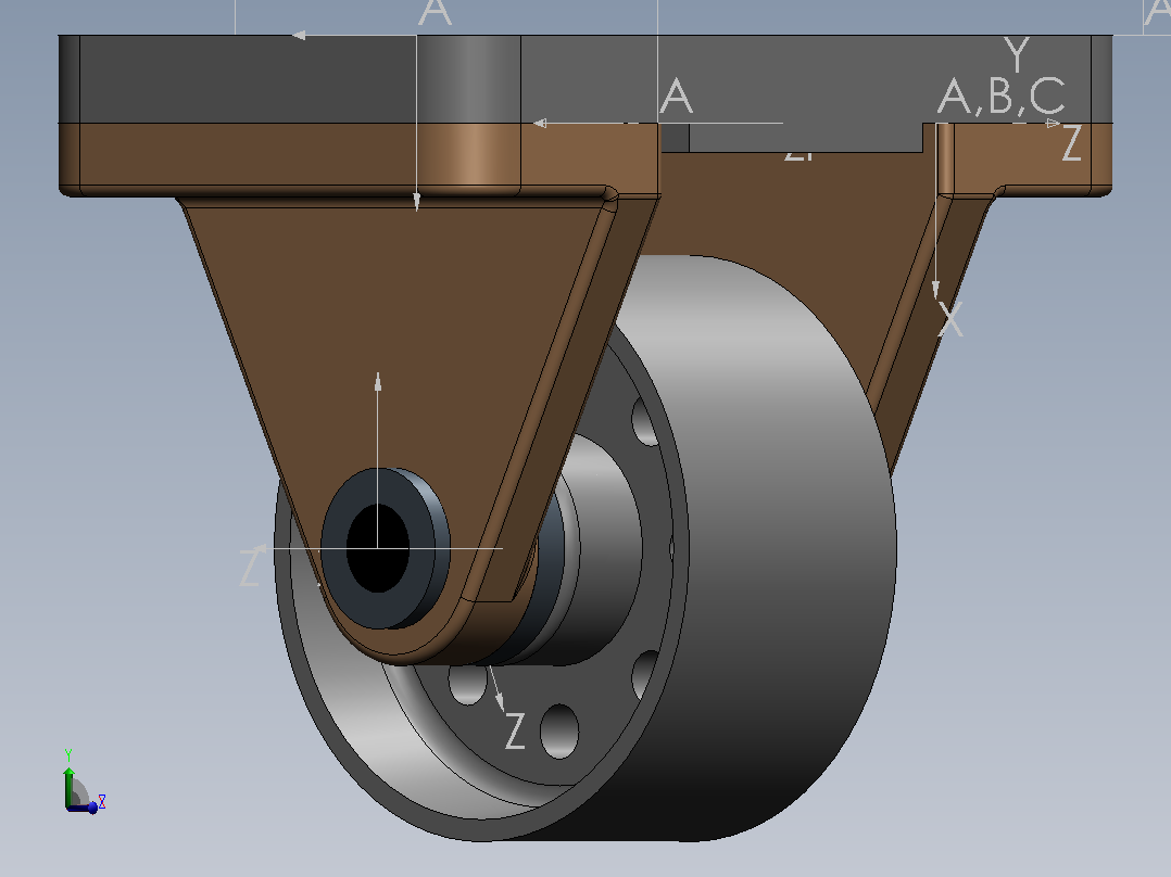 旋转脚轮组件（SolidWorks）主视图
