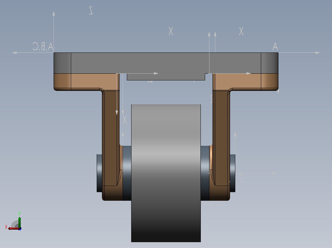 旋转脚轮组件（SolidWorks）后视图