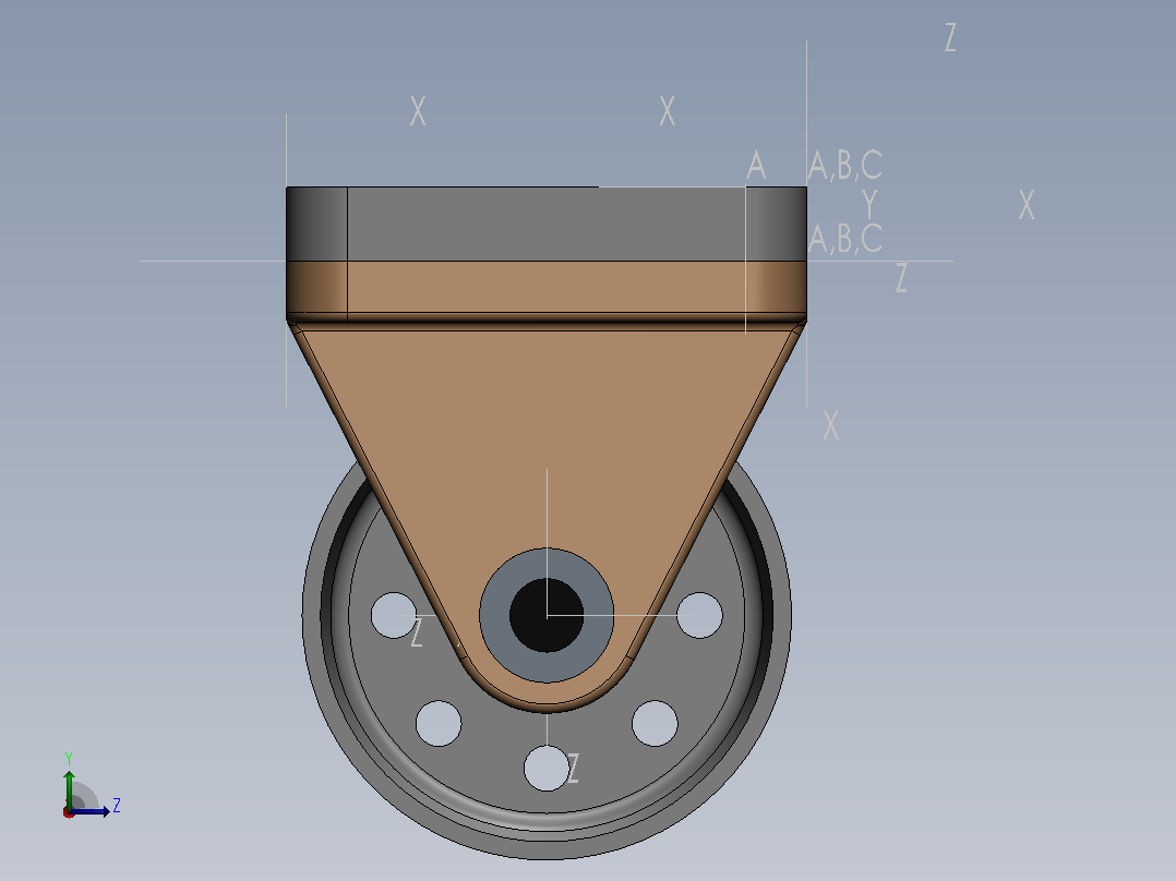 旋转脚轮组件（SolidWorks）左视图