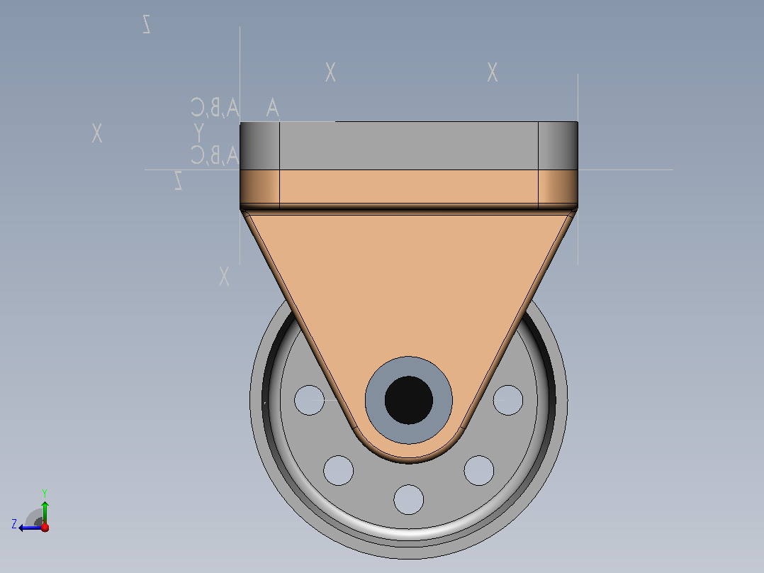 旋转脚轮组件（SolidWorks）右视图