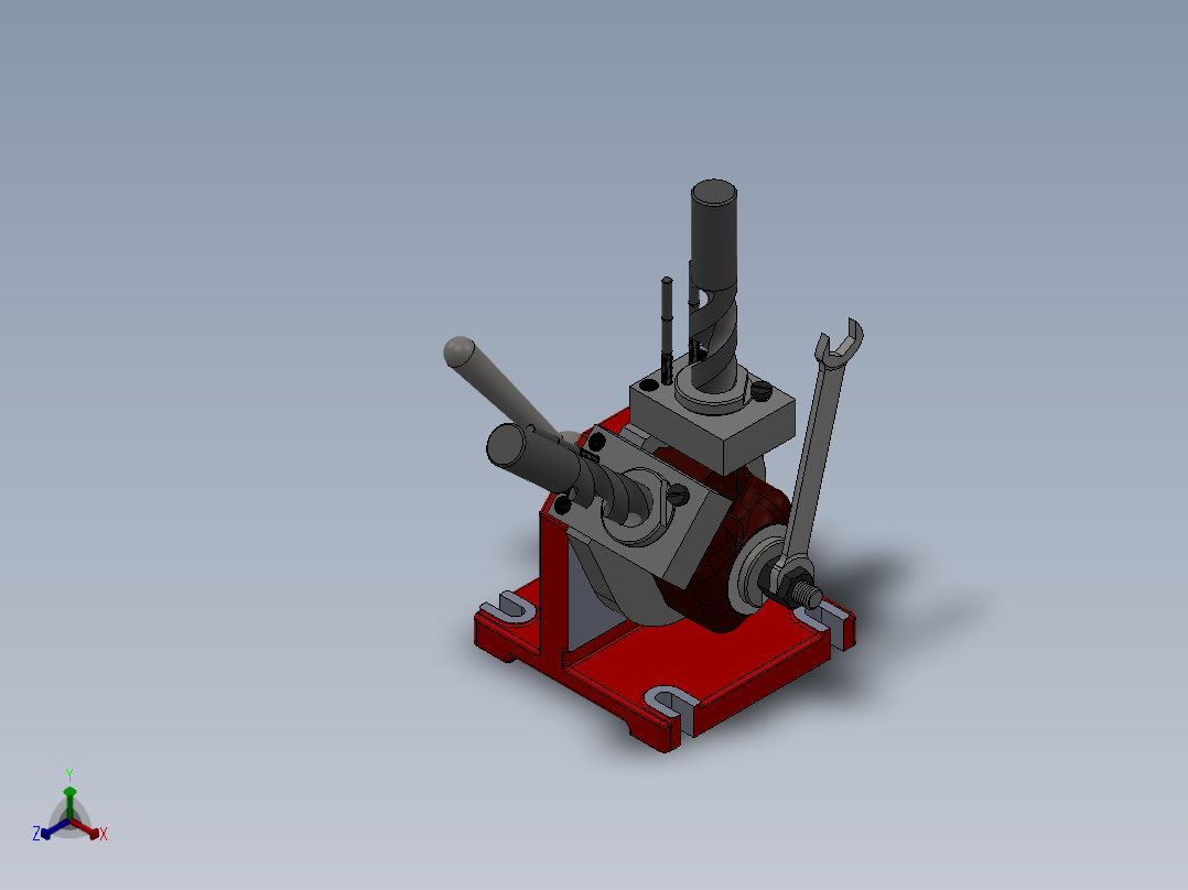 单杆双作用活塞式油缸，夹具正等轴测图