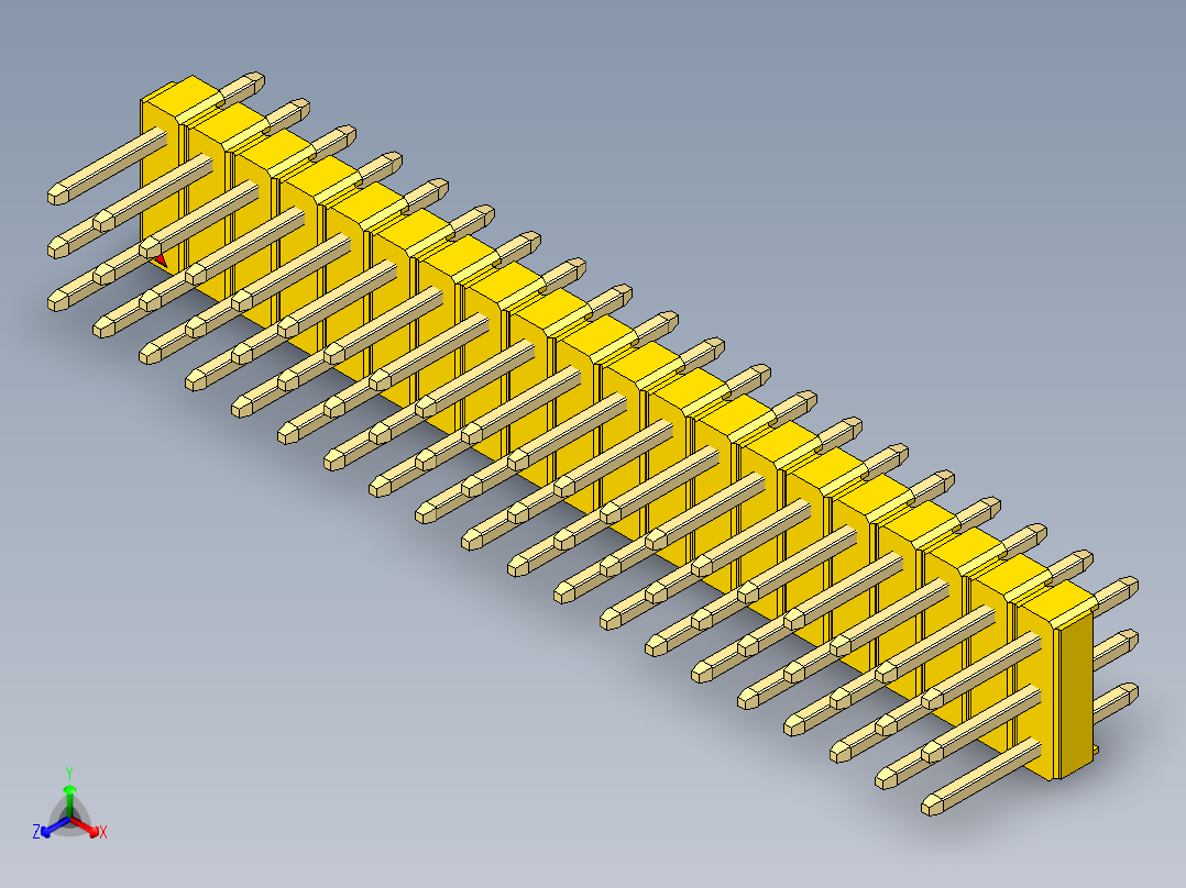彩色公头100mil（2.54mm）系列-DS1021_yellow_3x20p_100mil_Type1_rev1.0正等轴测图