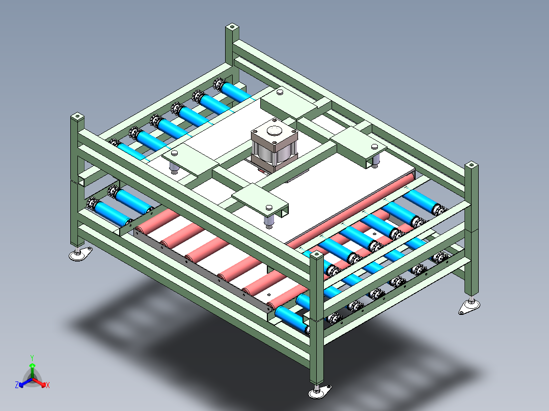 双层运动滚筒输送线sw17可编辑正等轴测图