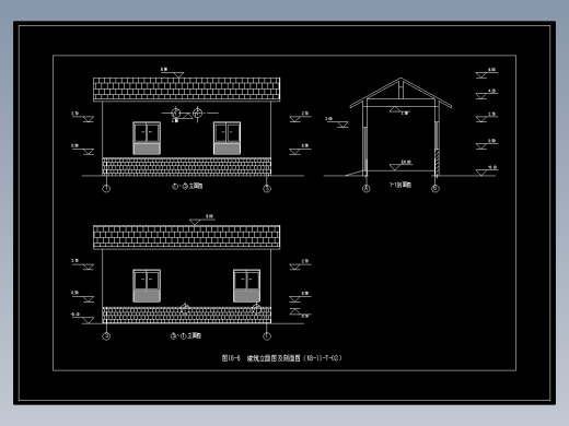 图16-6  建筑立面图及剖面图（KB-11-T-02）