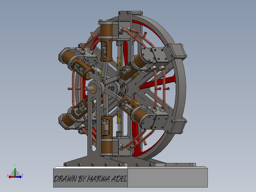 蒸汽机6-cylinder-radial-steam-engine-1833-模型格式为 sw stp