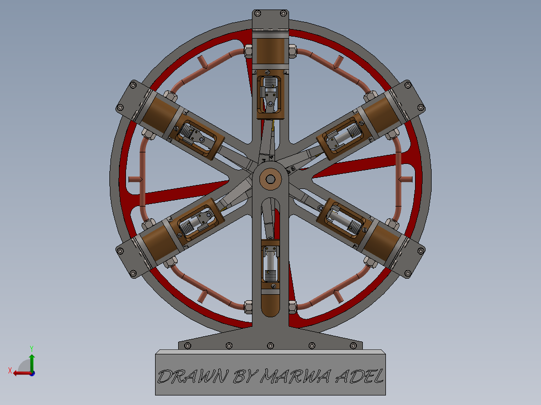 蒸汽机6-cylinder-radial-steam-engine-1833-模型格式为 sw stp后视图
