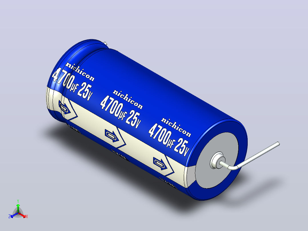 铝制轴向电解电容器。VX系列4700uf 25v。间距44至50毫米。电解镍镉电池主视图