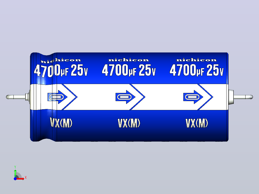 铝制轴向电解电容器。VX系列4700uf 25v。间距44至50毫米。电解镍镉电池前视图
