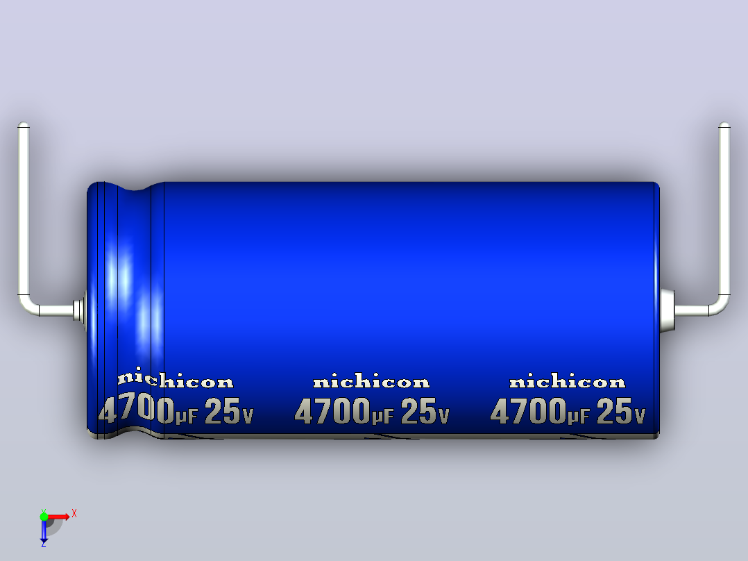 铝制轴向电解电容器。VX系列4700uf 25v。间距44至50毫米。电解镍镉电池俯视图