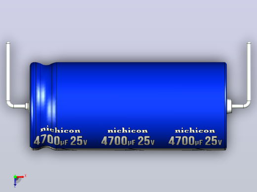 铝制轴向电解电容器。VX系列4700uf 25v。间距44至50毫米。电解镍镉电池俯视缩略图