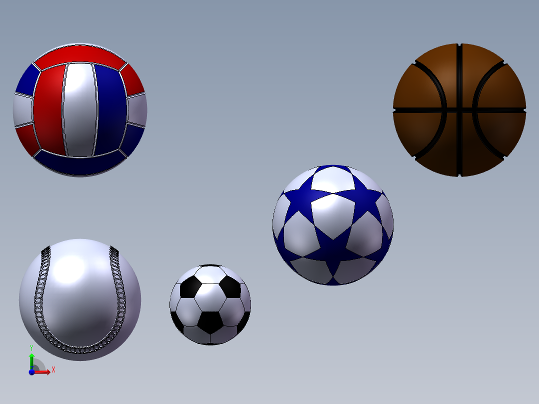 足球_排球_篮球_棒球 3D模型合集前视图