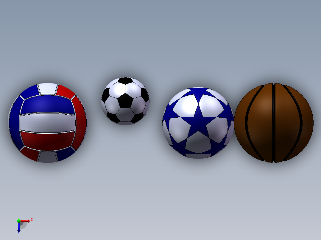 足球_排球_篮球_棒球 3D模型合集俯视图