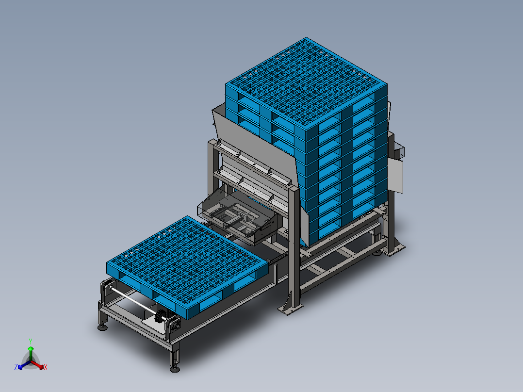 自动托盘分配机托盘栈板输送机3d正等轴测图