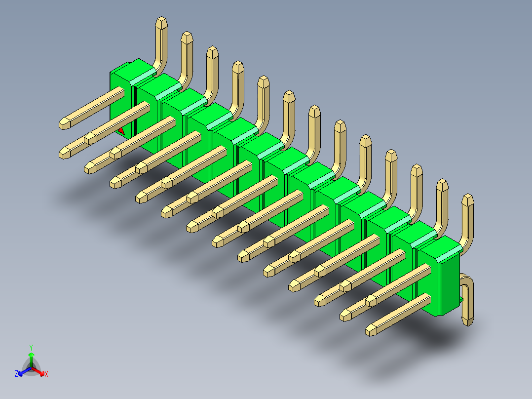 彩色公排针 100mil 2.54mm 系列-DS1022_green_26p_100mil_TypeSMT_rev1.0主视图
