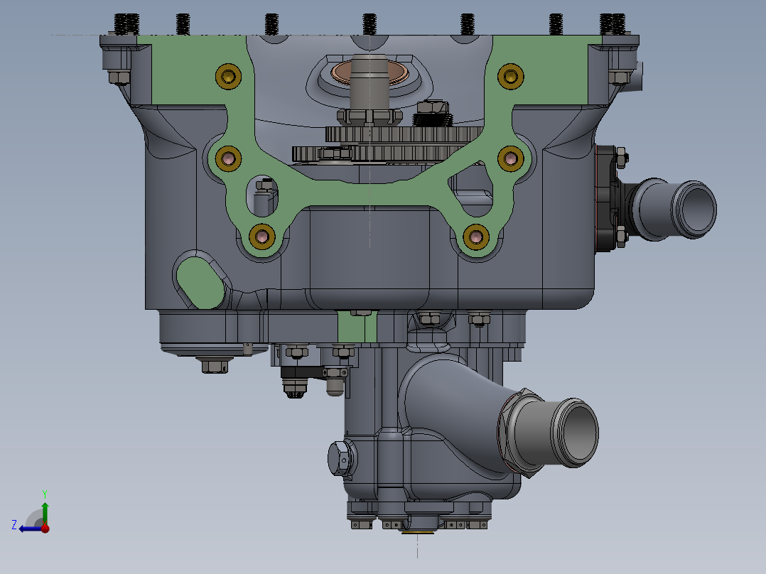带清除剂和压力泵及齿轮的下曲轴箱组件右视图