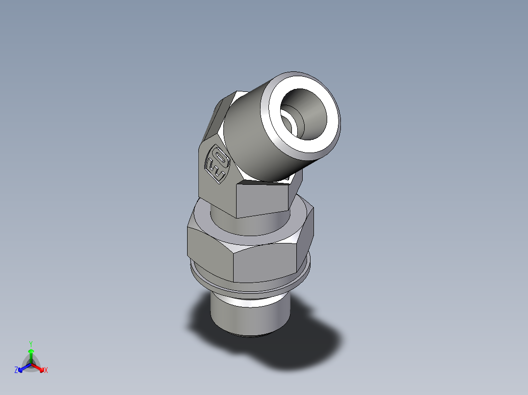 卡套式工业通用硬管接头EO_Adjustable_locknut_45_deg_elbow_VEE06SMOROMDCF正等轴测图