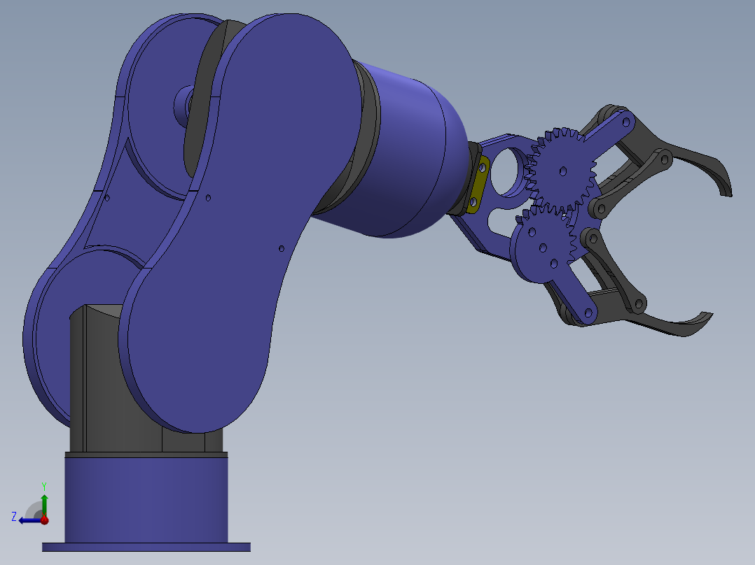 obot arm二爪夹持机械臂简易演示结构3D图纸 Solidworks设计右视图