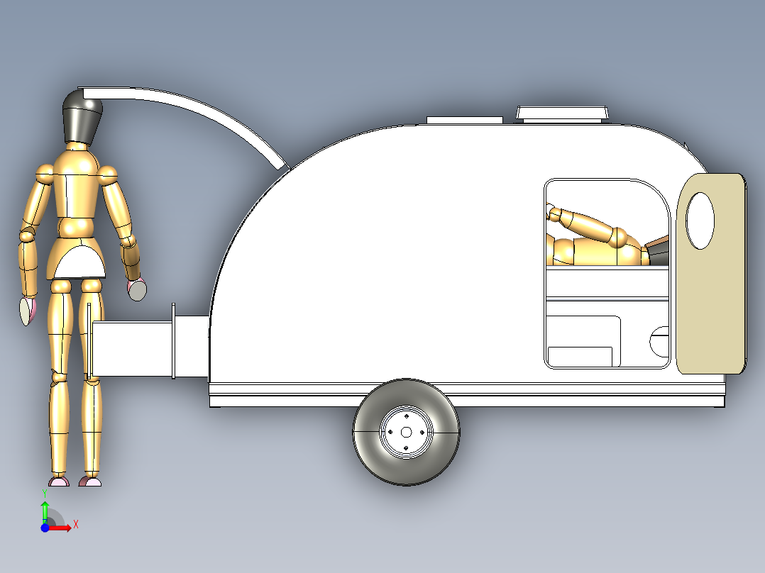 Tear Drop房车拖车模型3D图纸 STEP格式前视图