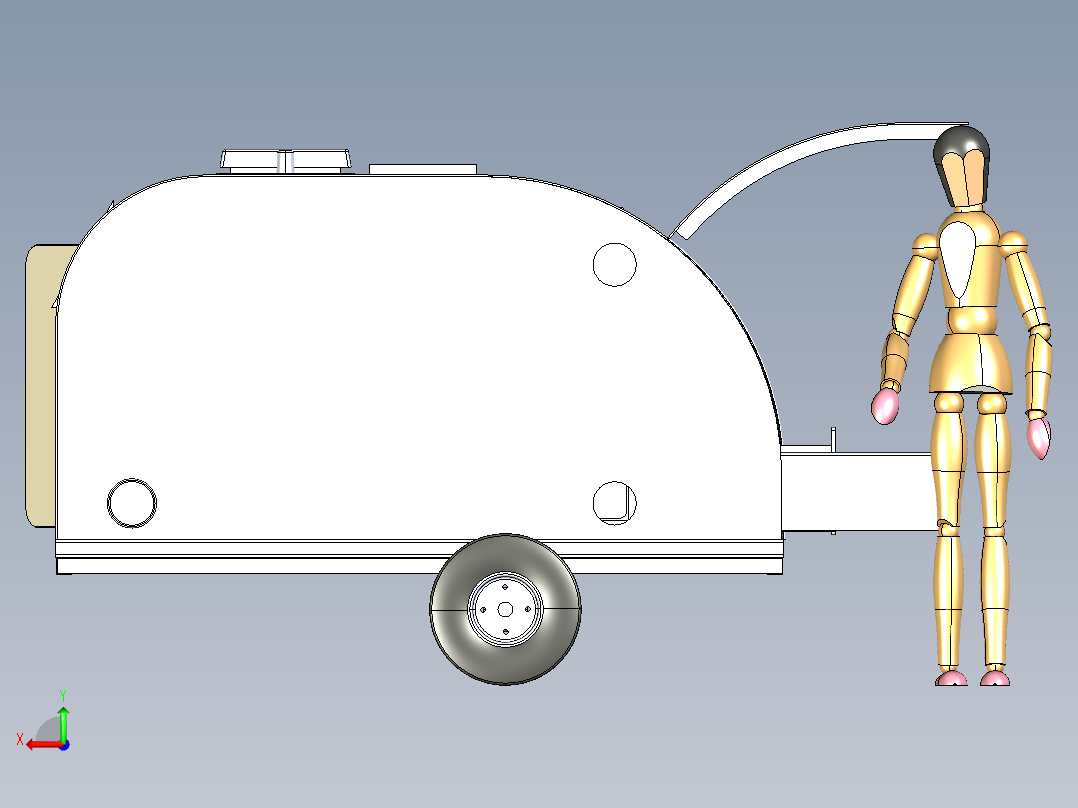 Tear Drop房车拖车模型3D图纸 STEP格式后视图