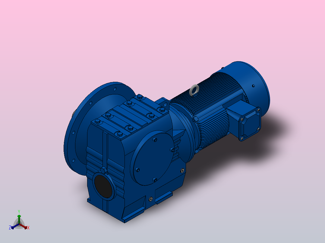SF97法兰轴伸式安装斜齿-蜗轮蜗杆减速机SF97-YV7.5-4P-55.76-M1-0°-B正等轴测图