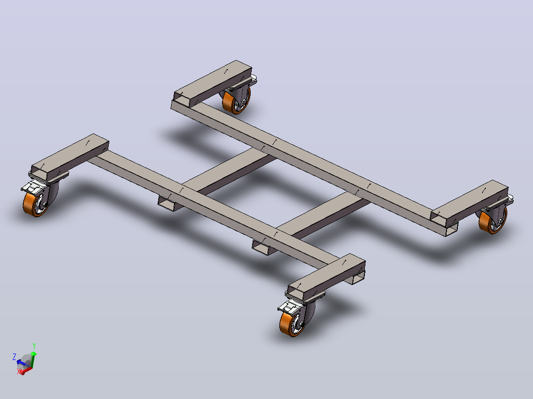 脚轮移动车框架3D数模图纸 Solidworks设计主视图