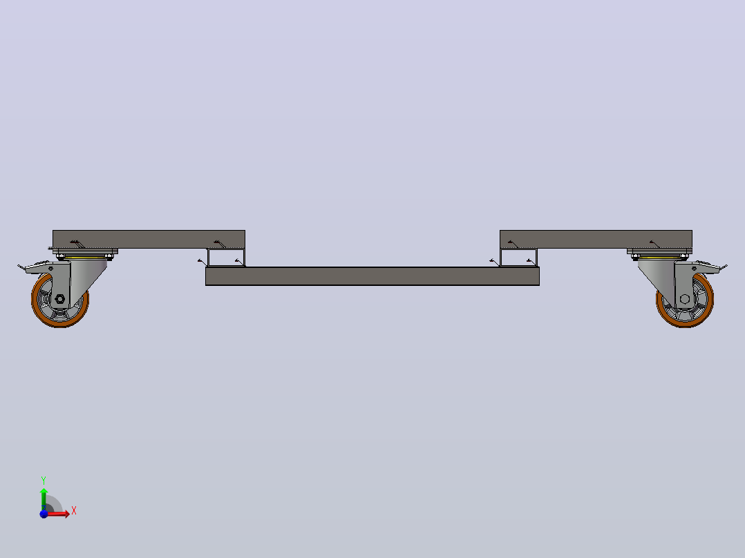脚轮移动车框架3D数模图纸 Solidworks设计前视图