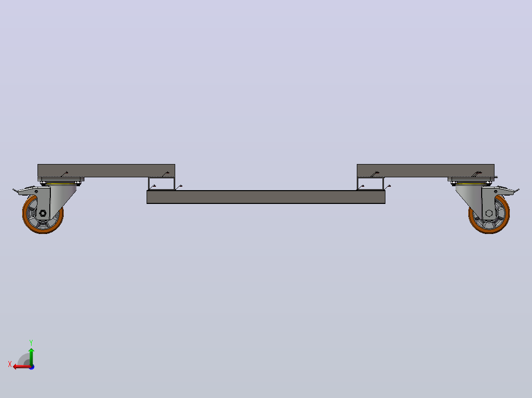 脚轮移动车框架3D数模图纸 Solidworks设计后视图