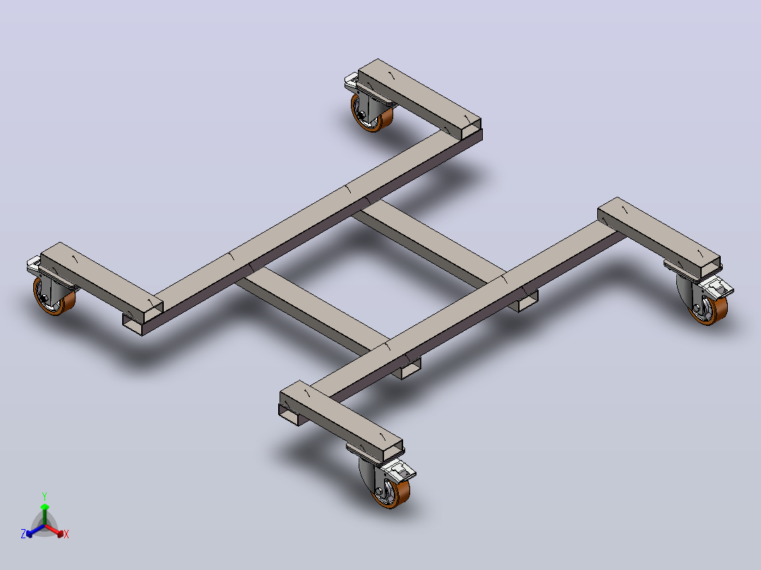 脚轮移动车框架3D数模图纸 Solidworks设计正等轴测图