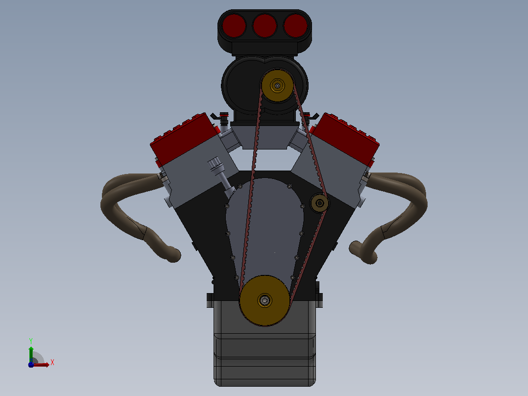 增压 OHV V8 发动机前视图