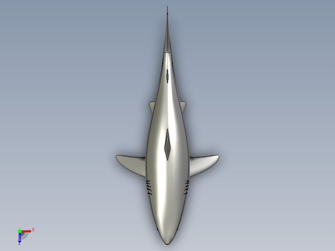 大白鲨鱼模型3D图纸 Solidworks设计 附STEP俯视图