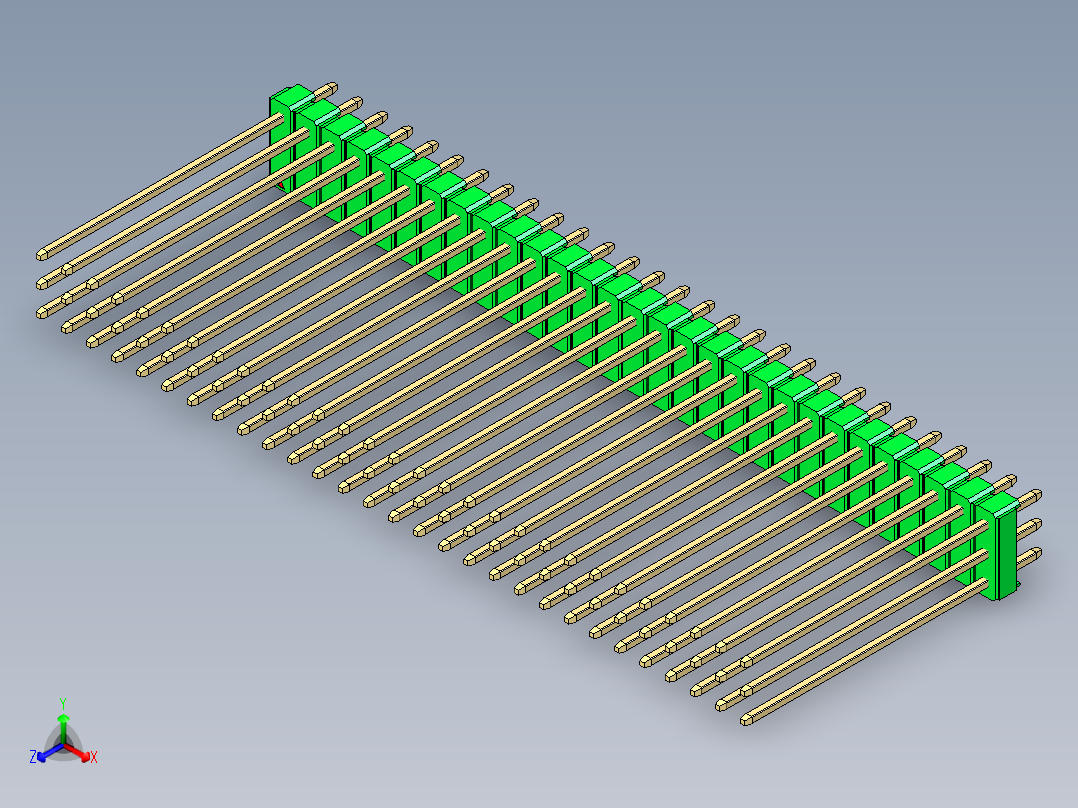 彩色公头100mil（2.54mm）系列-DS1021_green_3x29p_100mil_Type43_rev1.0正等轴测图