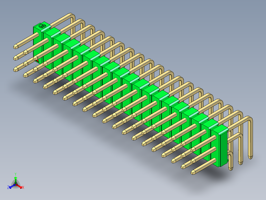彩色公排针 100mil 2.54mm 系列-DS1022_green_3x19p_100mil_TypeD_rev1.0主视图