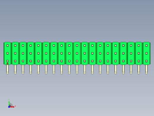 彩色公排针 100mil 2.54mm 系列-DS1022_green_3x19p_100mil_TypeD_rev1.0前视缩略图