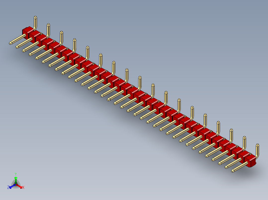 彩色公排针 100mil 2.54mm 系列-DS1022_red_35p_100mil_Type_SMT_R1_rev1.0正等轴测图
