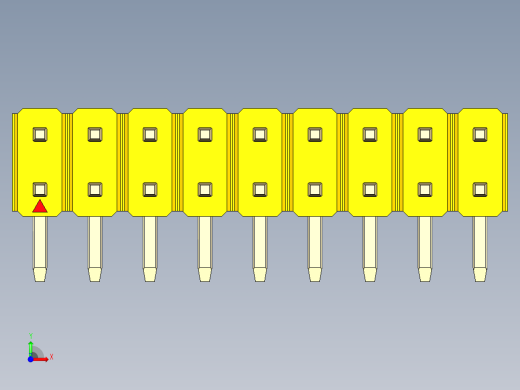 彩色公排针 100mil 2.54mm 系列-DS1022_yellow_2x09p_100mil_TypeD_rev1.0前视缩略图