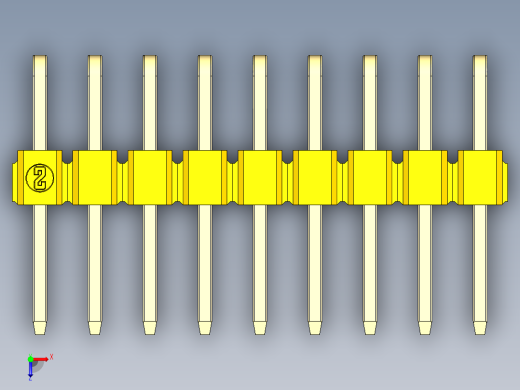 彩色公排针 100mil 2.54mm 系列-DS1022_yellow_2x09p_100mil_TypeD_rev1.0俯视缩略图