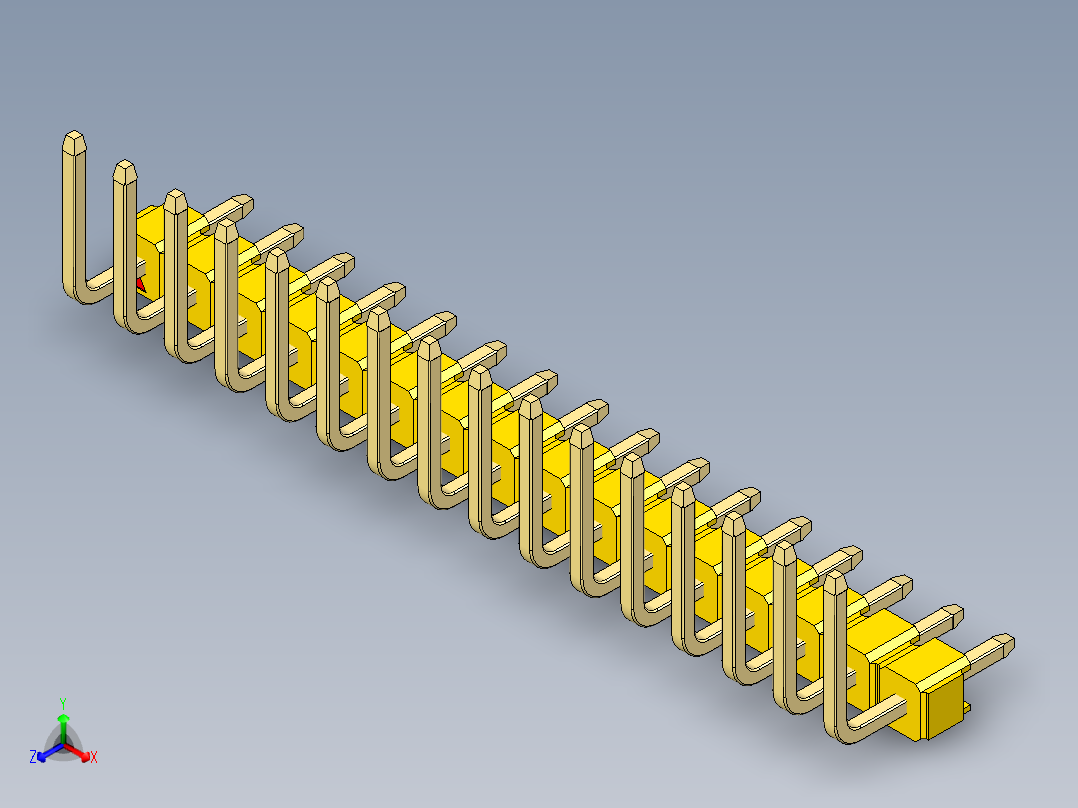 彩色公排针 100mil 2.54mm 系列-DS1022_yellow_16p_100mil_TypeU_rev1.0主视图