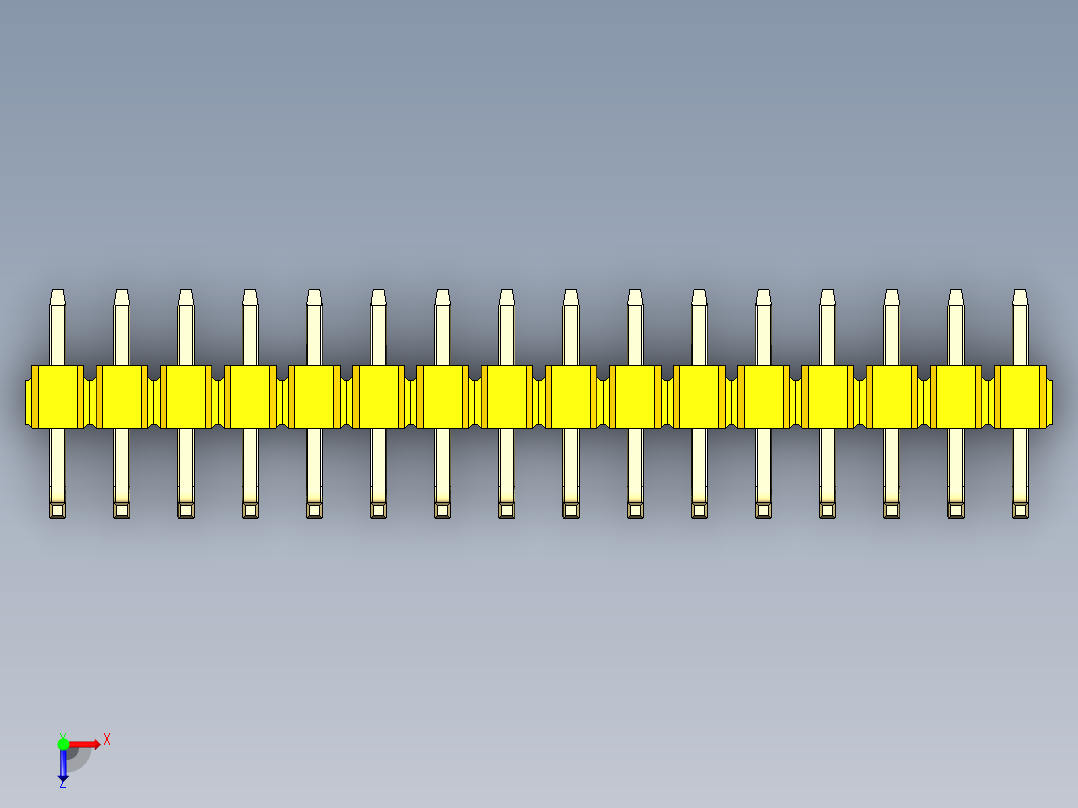 彩色公排针 100mil 2.54mm 系列-DS1022_yellow_16p_100mil_TypeU_rev1.0俯视图