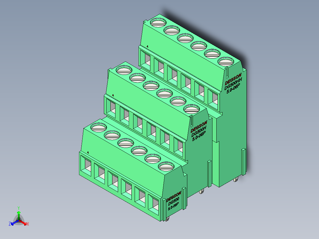 DEGSON DG500 系列 5.05.087.62mm 接线端子-DG500A3-5.0-18P-14-00AH正等轴测图